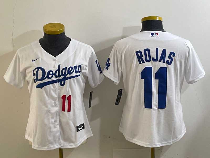 Womens Los Angeles Dodgers #11 Miguel Rojas Number White Cool Base Stitched Jersey